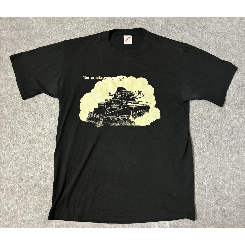 Vintage 90s Jerzees Military Tank Graphic Single Stitch Mens M T Shirt Army Y2K